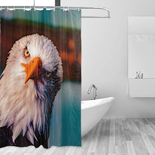 FANTAZIO Duschvorhang Bald Eagle Head Polyester Badvorhang, mit dicken C-förmigen Haken für Badezimmer, wasserdicht, langlebig und super wasserdicht 152,4 x 182,9 cm von FANTAZIO