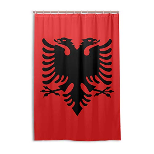 FANTAZIO Duschvorhang Flagge Albaniens Polyester Badvorhang mit dicken C-förmigen Haken für Badezimmer, wasserdicht, 1 Stück, 121,9 x 182,9 cm von FANTAZIO