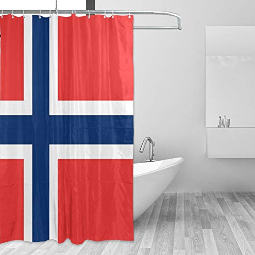 FANTAZIO Duschvorhang Flagge von Norwegen Polyester Badvorhang mit dicken C-förmigen Haken für Badezimmer, wasserdicht, langlebig und superwasserdicht, 167,6 x 182,9 cm von FANTAZIO