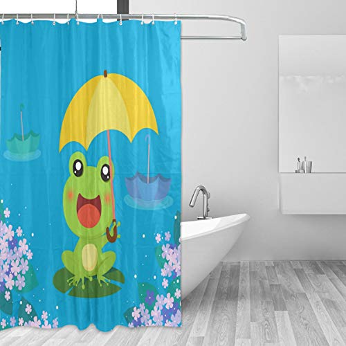 FANTAZIO Duschvorhang Frosch mit Regenschirm, Polyester, mit dicken C-förmigen Haken, für Badezimmer, wasserdicht, langlebig und superwasserdicht, 168 x 183 cm von FANTAZIO