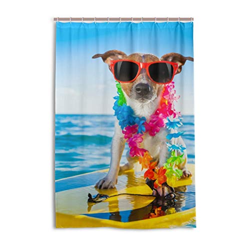 FANTAZIO Duschvorhang Jack Russell Terrier Hund Surfen Polyester Badvorhang mit dicken C-förmigen Haken für Badezimmer Wasserdicht 1 Stück 121,9 x 182,9 cm von FANTAZIO