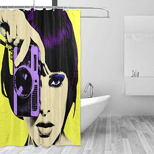 FANTAZIO Duschvorhang Pop Art Polyester Badvorhang mit dicken C-förmigen Haken für Badezimmer wasserdicht langlebig und super wasserdicht 182,9 x 182,9 cm von FANTAZIO