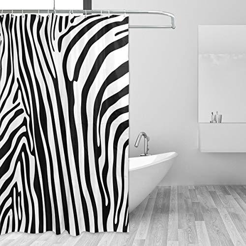 FANTAZIO Duschvorhang Zebramuster Polyester Badvorhang mit dicken C-förmigen Haken für Badezimmer wasserdicht langlebig und super wasserdicht 182,9 x 182,9 cm von FANTAZIO