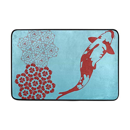 FANTAZIO Fußmatten für Eingangsbereich, Outdoor, Blumen-Design und Koi-Fischbereich, gerader Teppich für Küche/Bad, 59,9 x 39,9 cm von FANTAZIO