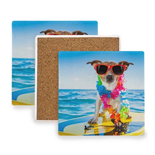 FANTAZIO Jack Russell Terrier Hund Surfing Untersetzer mit verschiedenen Mustern Tassenmatte geeignet für Arten von Tassen und Tassen von FANTAZIO