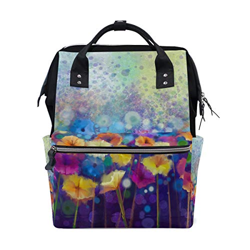FANTAZIO Mumien-Tasche, Rucksack mit abstraktem Blumenmuster, Aquarell, Gänseblümchen, Gerbera-Blumen-Muster von FANTAZIO