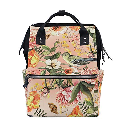 FANTAZIO Mumien-Tasche, Rucksack mit zarten Blumen und Vögeln von FANTAZIO