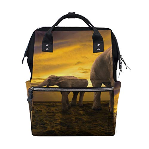 FANTAZIO Mumienrucksack Elefanten Familie auf Sonnenuntergang Bild Schultasche von FANTAZIO