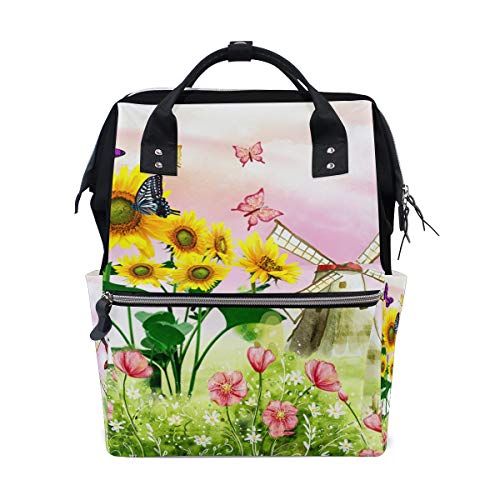 FANTAZIO Mumienrucksack Windmühle Blumen Landscape Schulranzen von FANTAZIO