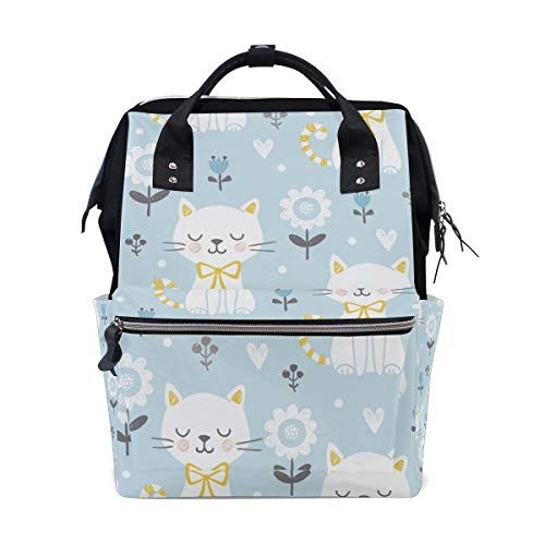 FANTAZIO Mumienrucksack süße weiße Katzen Blumen Muster Schultasche von FANTAZIO