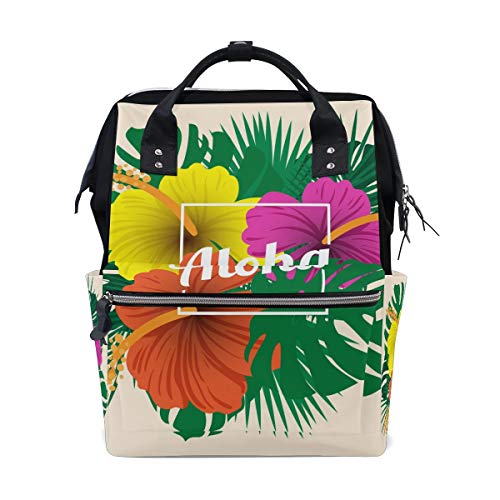 FANTAZIO Mummy Bag Rucksack Bunte Blumen mit hawaiianischem Aloha-Schulranzen von FANTAZIO