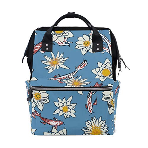 FANTAZIO Mummy Bag Rucksack Koi und Blumen Schultasche von FANTAZIO