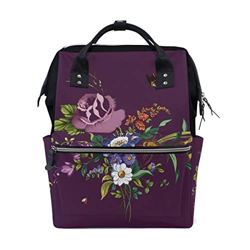 FANTAZIO Mummy Bag Rucksack Violett Blume mit Schmetterling Schultasche von FANTAZIO