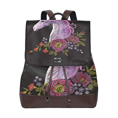 FANTAZIO Rucksack Abstraktes Einhorn mit Blumen Schultasche Leder Daypack von FANTAZIO