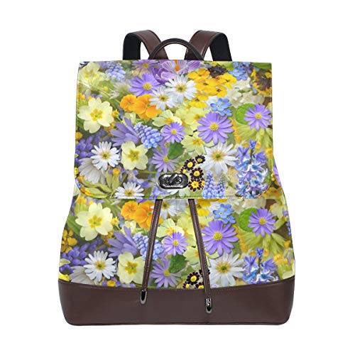 FANTAZIO Rucksack Frühling Blumen Schmetterling Schultasche Leder Daypack von FANTAZIO