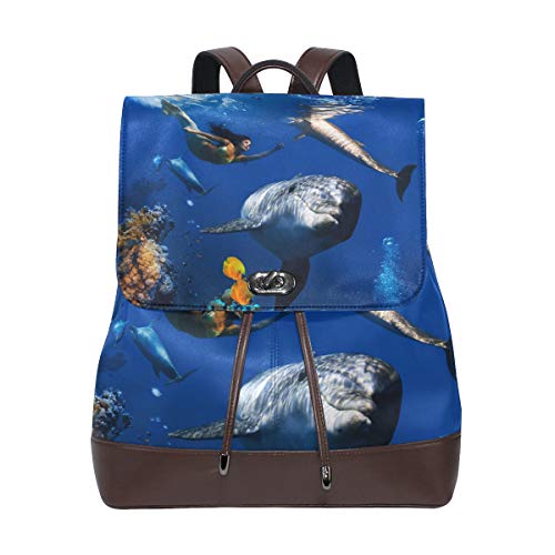 FANTAZIO Rucksack Unterwasserkorallenszene, mit Delfinen, Fischmuster, Reisetasche von FANTAZIO