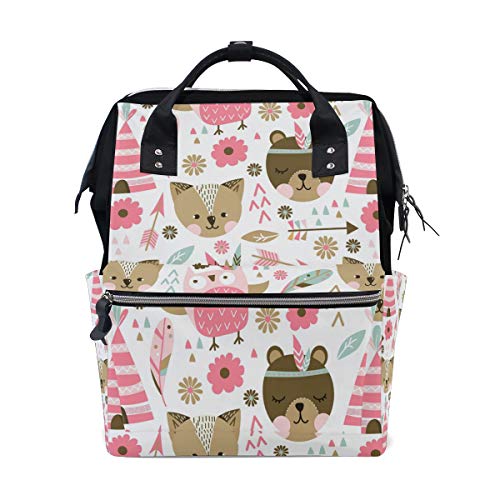 FANTAZIO Rucksäcke Cartoon Bär Fuchs Eule und Blumen Schultasche Segeltuch Daypack von FANTAZIO