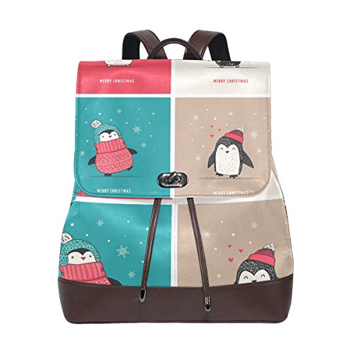 FANTAZIO Rucksäcke Niedliche Pinguine Merry Christmas Schultasche Leder Daypack von FANTAZIO