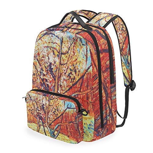 FANTAZIO Rucksäcke Retro Baum Malerei mit abnehmbarer Cross-Tasche Tagesrucksack von FANTAZIO