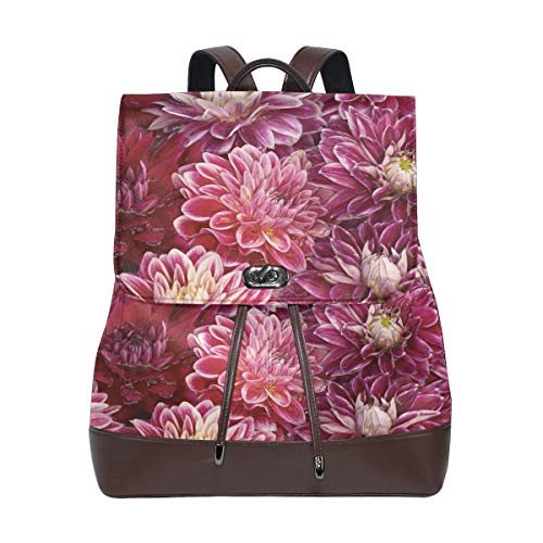 FANTAZIO Rucksäcke Schöne Chrysanthemen Blumen Schultasche Leder Daypack von FANTAZIO