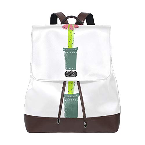 FANTAZIO Rucksäcke lang Kaktus mit Blume Schultasche Leder Daypack von FANTAZIO