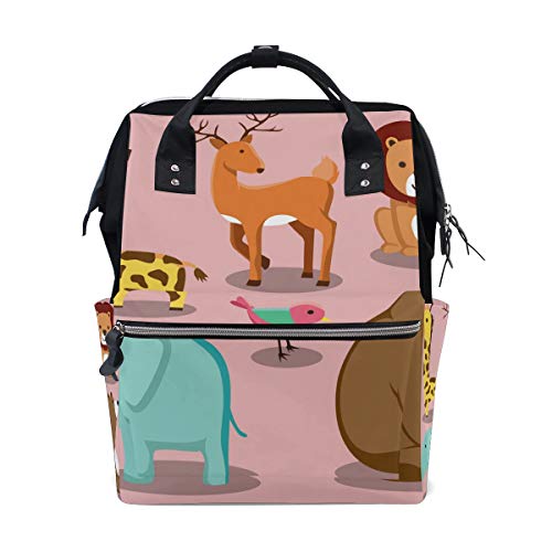 FANTAZIO Rucksäcke mit Tiermotiv Giraffe Elch Löwe Bär Elefant Vogel Schultasche Canvas Daypack von FANTAZIO