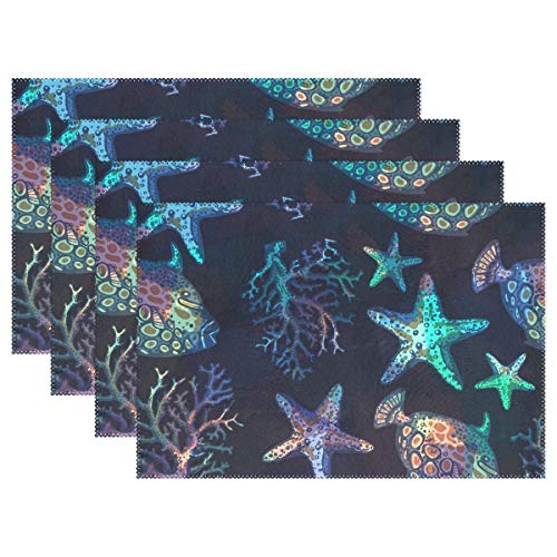 FANTAZIO Tischsets exotische Fische Korallen und Seesterne Muster Tischsets für Küche Esstisch Dekoration waschbar langlebig, Polyester, 1, 4 Stück von FANTAZIO