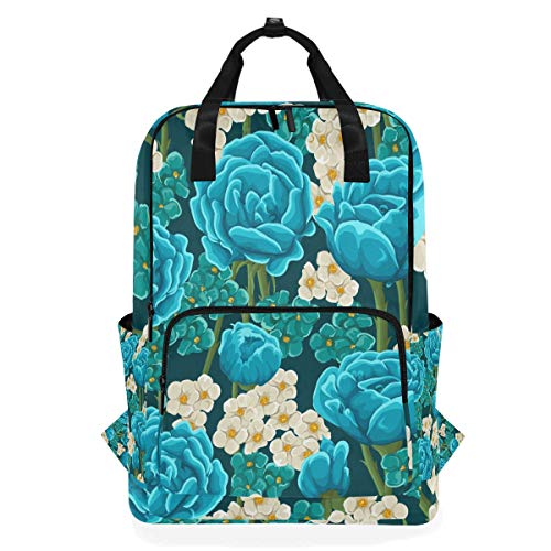 Fantasio Rucksack mit blauen Rosen-Blumen, lässiger Tagesrucksack von FANTAZIO