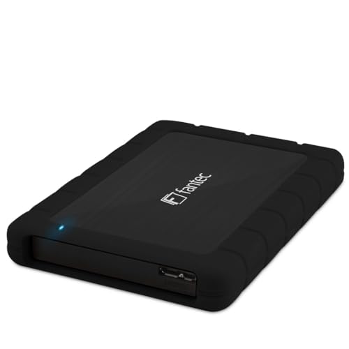 FANTEC Alupro U3 Externes Festplattengehäuse (für 6, 35 cm (2, 5 Zoll) SATA Festplatte oder SSD, USB 3.0 SuperSpeed, Gebürstetes Aluminium Gehäuse, mit elastischer Schutzhüllein aus Silikon) Schwarz von Fantec