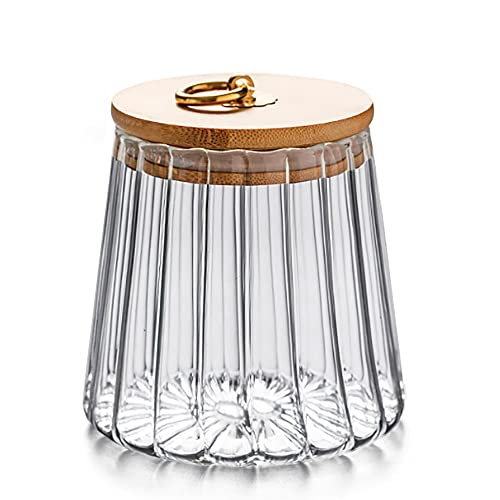 FANTESTICRYAN Vorratsdosen Glas, Vorratsgläser 700ml mit Deckel aus Bambus, Aufbewahrungsglas Blütenblatt Dekorativer Behälter Metallgriff Leicht zu Greifen(Klein Konisch) von FANTESTICRYAN