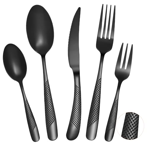 FANTICDE Besteck Set für 4 Personen,20 teilig Edelstahl Besteckset Schwarz Matt/Essbesteck Set mit Messer Gabel Löffel,Hochwertiges Edelstahlbesteck, Spülmaschinenfest von FANTICDE