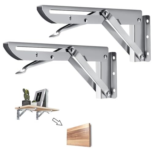 2 Stück 500mm Klappkonsole Schwerlast Edelstahl, Klappwinkel Belastbarkeit 100kg, Klappbare Regalträger für Tisch und Wandhalterung, Schwerlast Konsole für Heimwerkerprojekte (Silber) von FANWINKJ