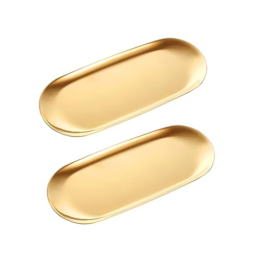 2 Stück Edelstahl Deko Tablett, Rechteckiges Tablett 30 x 12 cm, Serviertablett für Schmuck, Kosmetika, Lebensmittel, Dekotablett Metall, Gold von FANWINKJ