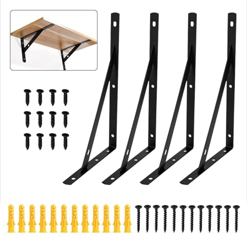 4 Stück Regalhalterung Halter，300mm Regal Wandregal，Regaltrager mit Schrauben，90 Grad Metall Schwerlast Konsole Wandwinkel,für Innendekoration Retro von FANWINKJ