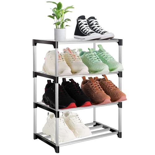 kleines Schuhregal mit 4 Ebenen, stapelbares platzsparendes Schuhregal für Flur/Schrank, Schuhablage für bis zu 8 Paar Schuhe, 4-stufiges Regal von FANWINKJ
