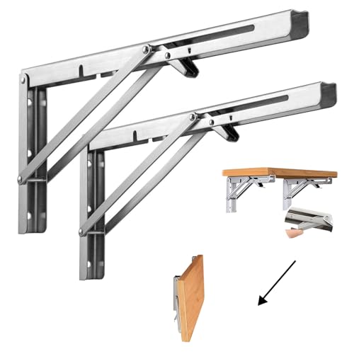 Klappkonsole 400 mm Schwerlast Edelstahl, 2 Stück Klappwinkel, Tragfähigkeit bis 80 kg, Klappbare Schwerlastkonsolenhalterung für Heimwerker von FANWINKJ