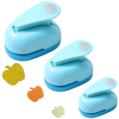 FANXIYA 3 Stück Papierstanzer in Verschiedener Größen, Motivstanzer Ausstanzer für Kinder Stanzen Set Motivlocher Punch Craft Set für Basteln & DIY Spaßprojekte (Apfel) von FANXIYA