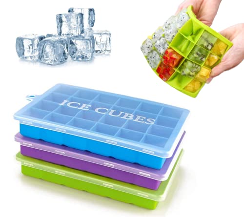 FANXIYA 3 Stück Eiswürfelbehälter 24-Fach Eiswürfelform BPA-frei Eiswürfelbehälter mit Deckel Eiswürfelform Silikon mit LFGB Zertifiziert Ice Cube Tray für Babybrei Enfrieren, Getränke und Whisky von FANXIYA