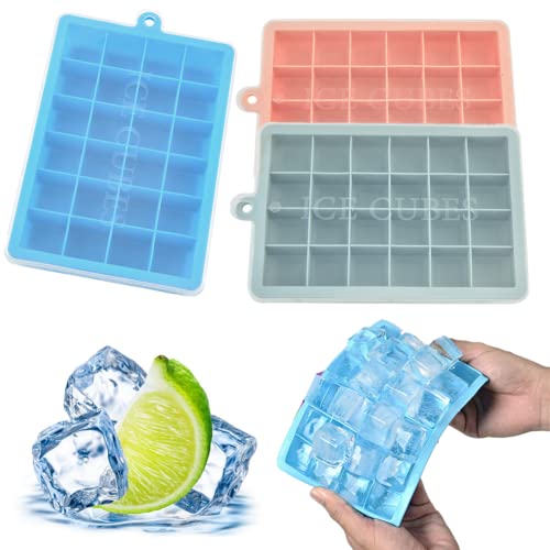 FANXIYA 3 Stück Eiswürfelbehälter 24-Fach Eiswürfelform BPA-frei Eiswürfelbehälter mit Deckel Eiswürfelform Silikon mit LFGB Zertifiziert Ice Cube Tray für Babybrei Enfrieren, Getränke und Whisky von FANXIYA