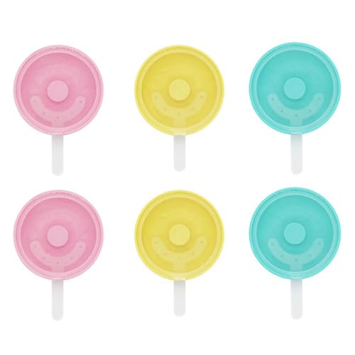 FANXIYA Eisformen Silikon 6er Classic Eisformen Stapelbar Eis am Stiel Formen Verschiedenfarbig Popsicle Formen Set BPA Frei Stieleisformen mit Deckel Eiscreme Formen (Krapfen) von FANXIYA
