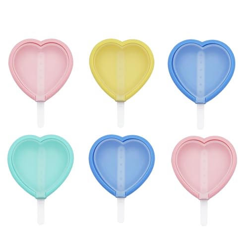 FANXIYA Eisformen Silikon 6er Classic Eisformen Stapelbar Eis am Stiel Formen Verschiedenfarbig Popsicle Formen Set BPA Frei Stieleisformen mit Deckel Eiscreme Formen (Liebe) von FANXIYA