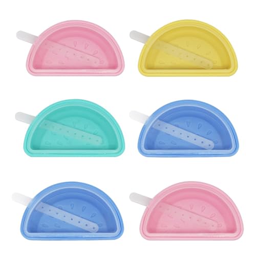 FANXIYA Eisformen Silikon 6er Classic Eisformen Stapelbar Eis am Stiel Formen Verschiedenfarbig Popsicle Formen Set BPA Frei Stieleisformen mit Deckel Eiscreme Formen (Wassermelone) von FANXIYA