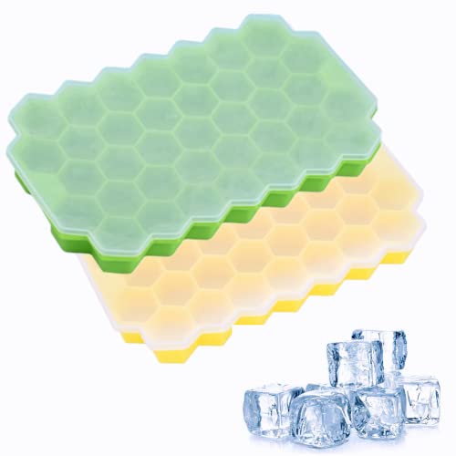 FANXIYA 2 Stück Eiswürfelbehälter 37-Fach Eiswürfelform BPA-frei Eiswürfelbehälter mit Deckel Eiswürfelform Silikon mit LFGB Zertifiziert Ice Cube Tray für Babybrei Enfrieren, Getränke und Whisky von FANXIYA