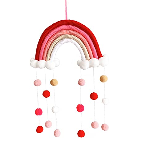 FANXIYA Regenbogen Wandbehang Kinderzimmer Handgewebte Makramee Regenbogen Wanddeko mit kleines Fellknäuel Für Kinderschlafsaal Deko Bohomian babyzimmer (A08) von FANXIYA