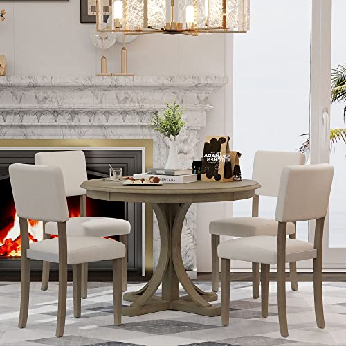 FANYE 5-teiliges rundes Esstisch-Set mit gebogenen Tischbeinen und 4 gepolsterten Stühlen für Esszimmer, dekorative Küchen- und Esszimmermöbel FANYE 5-teiliges rundes Esstisch-Set mit gebogenen Tischbeinen und 4 gepolsterten Stühlen für Esszimmer, dekorative Küchen- und Esszimmermöbel von FANYE