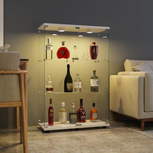 FANYUSHOW Glasvitrine Standvitrine in Weiß - Vitrinenschrank mit Glastür, 5 mm Gehärtetes Glas Sammlervitrine - Glasvitrine Regal Glas Schrank mit Licht 125 x 79 x 36.5 cm von FANYUSHOW