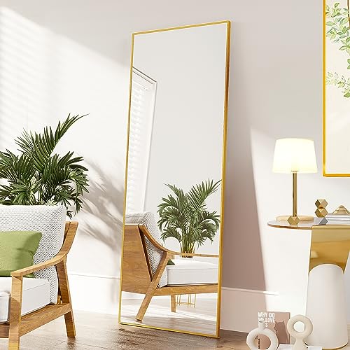 FANYUSHOW Standspiegel Ganzkörperspiegel mit Golden Metallrahmen 140x40cm, HD Groß Garderobenspiegel Rechteckiger Hochspiegel für Wohnzimmer oder Ankleidezimmer, Golden von FANYUSHOW