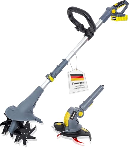 FANZTOOL 2-in-1 Gartenfräse Akku 20V, Bodenhacke & Rasentrimmer Set, Inkl. 2.5Ah Akku & Ladegerät, Zum Lockern & Trimmen von FANZTOOL