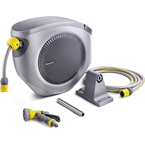 FANZTOOL 35m Schlauchtrommel Set mit Wandhalterung Inkl. 8-Funktionen-Multi-Handbrause | Automatik Einrollen | 180° Schwenkbar | Gartenschlauch RoHS geprüft von FANZTOOL