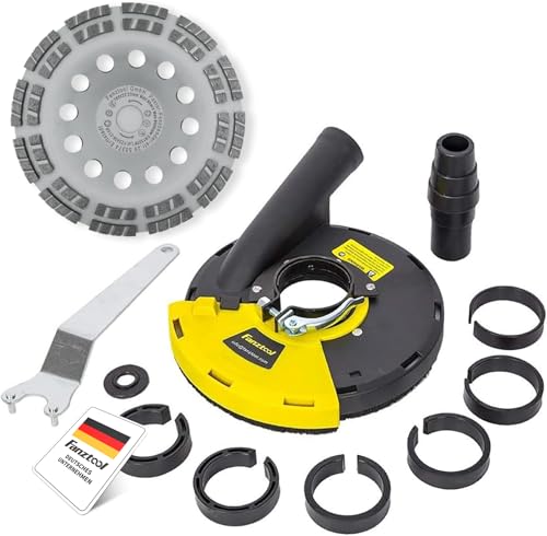FANZTOOL Absaughaube Winkelschleifer für Betonschleifer, mit zertifizierten Profi-Diamantschleiftopf 180, Werkzeuglos Verstellbare Randabdeckung, 99% universell passend für Heimwerker Winkelschleifer von FANZTOOL